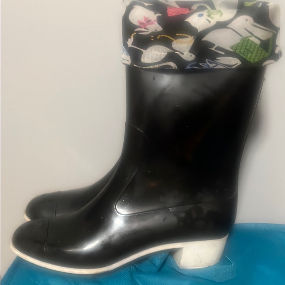 Black Chanel Rain Boots with Logo - Picture 2 of 5